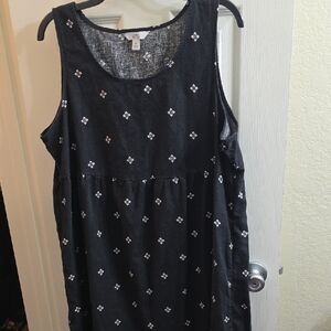 Croft & Barrow Black Sleeveless Dress with White Pattern Size XL